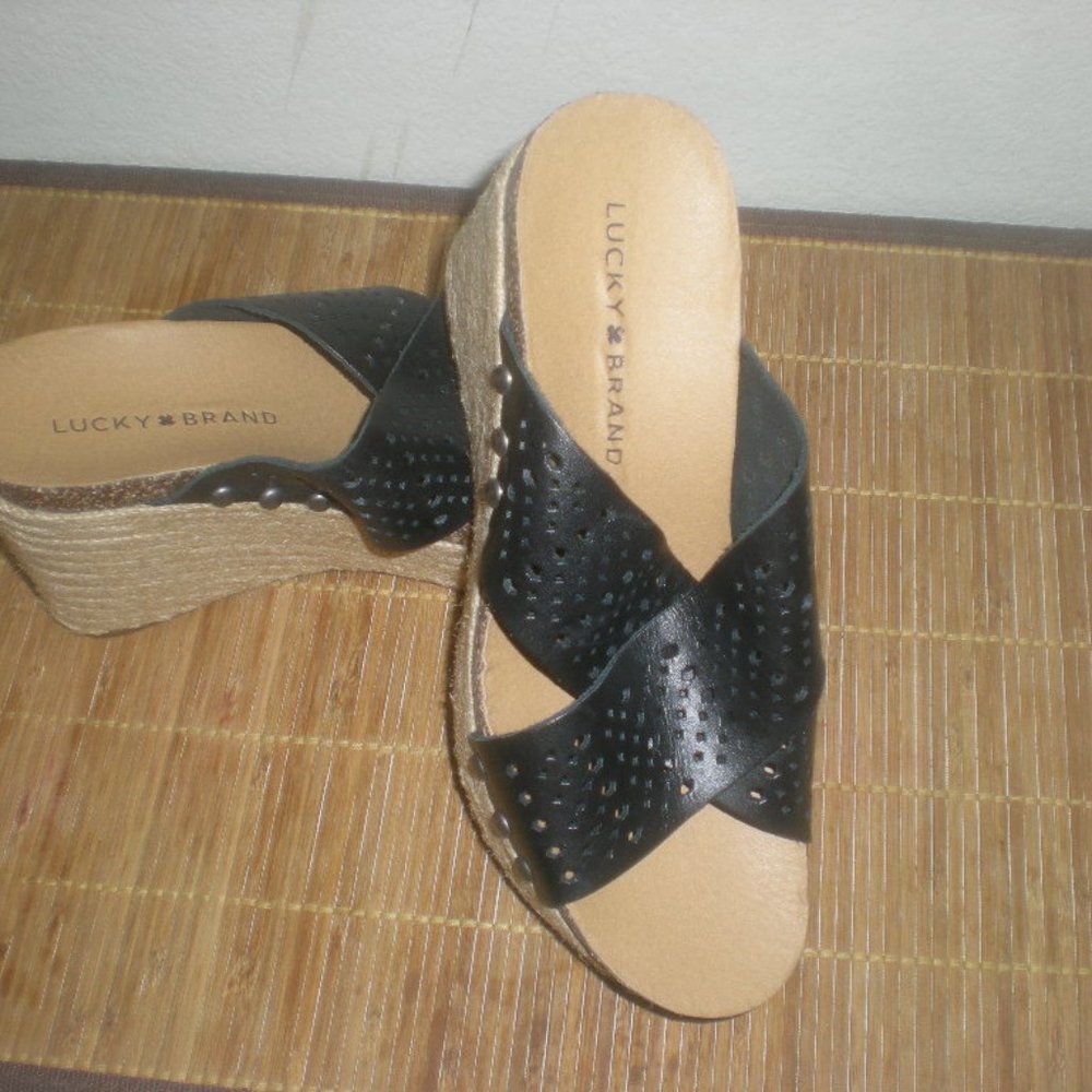 Lucky Brand Black Wedge Sandals